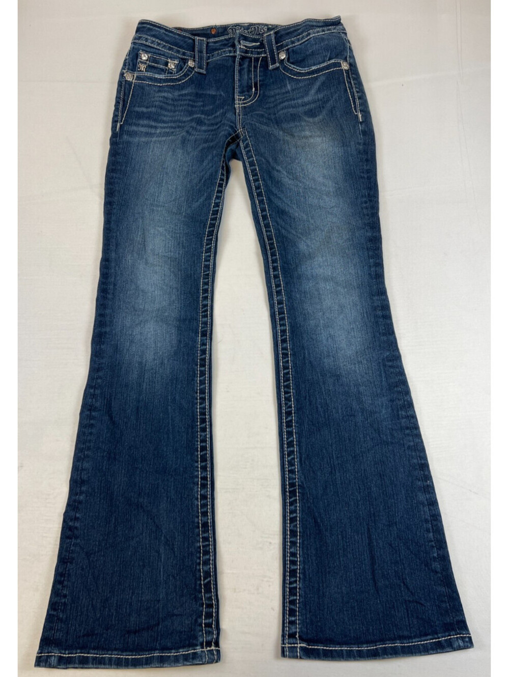 Miss Me Women's 27x31 Dark Wash Mid-Rise Bootcut Sequin Cross Jeans